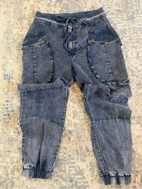 Young Fabulous & Broke Blue Faded Dye Cargo Pants 100% Tencel